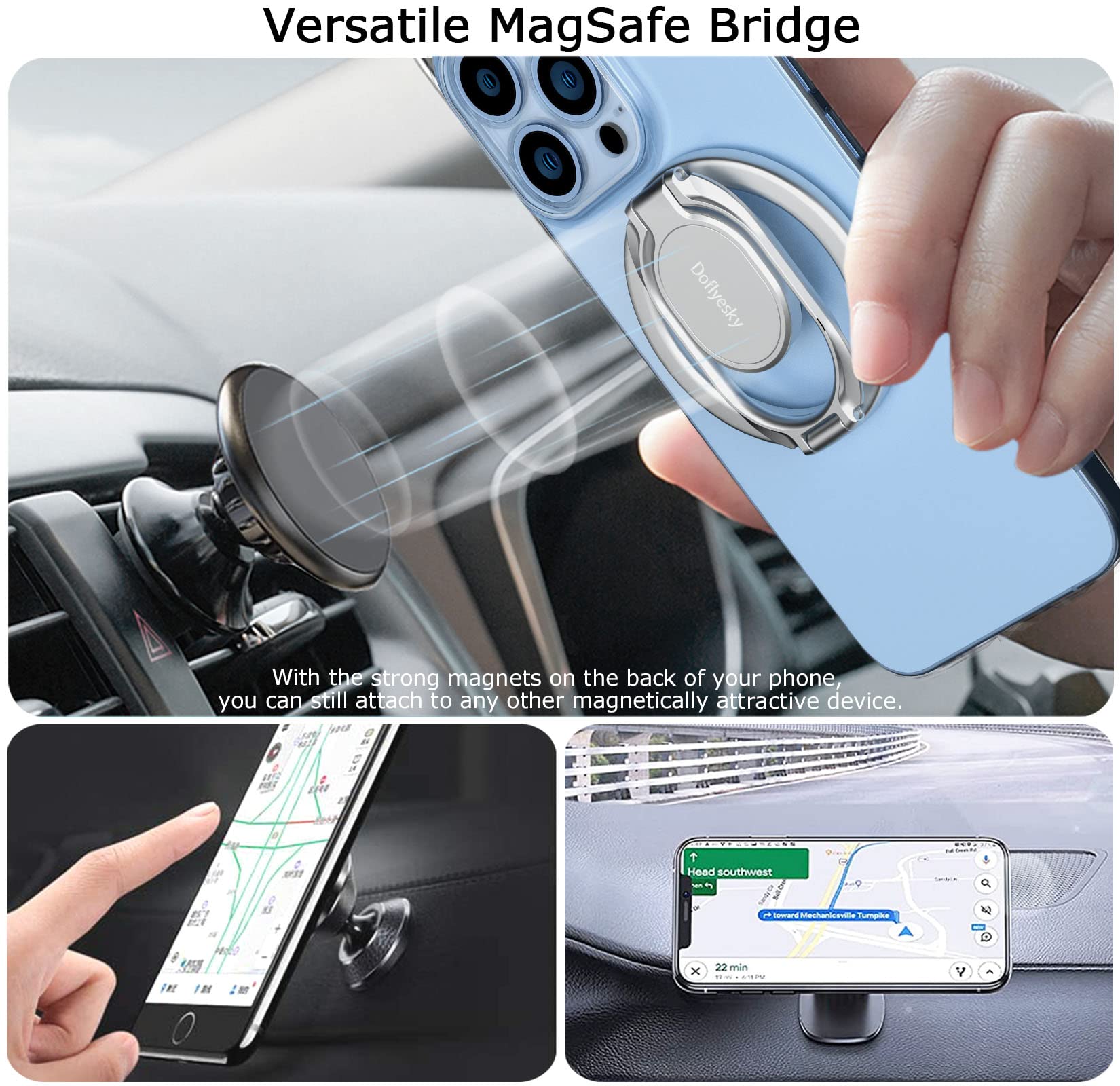 Doflyesky Magnetic Phone Grip Holder Kickstand, Gym Double Adjustable Finger Ring Grip And Stand, Compatible With Popsockets Mag
